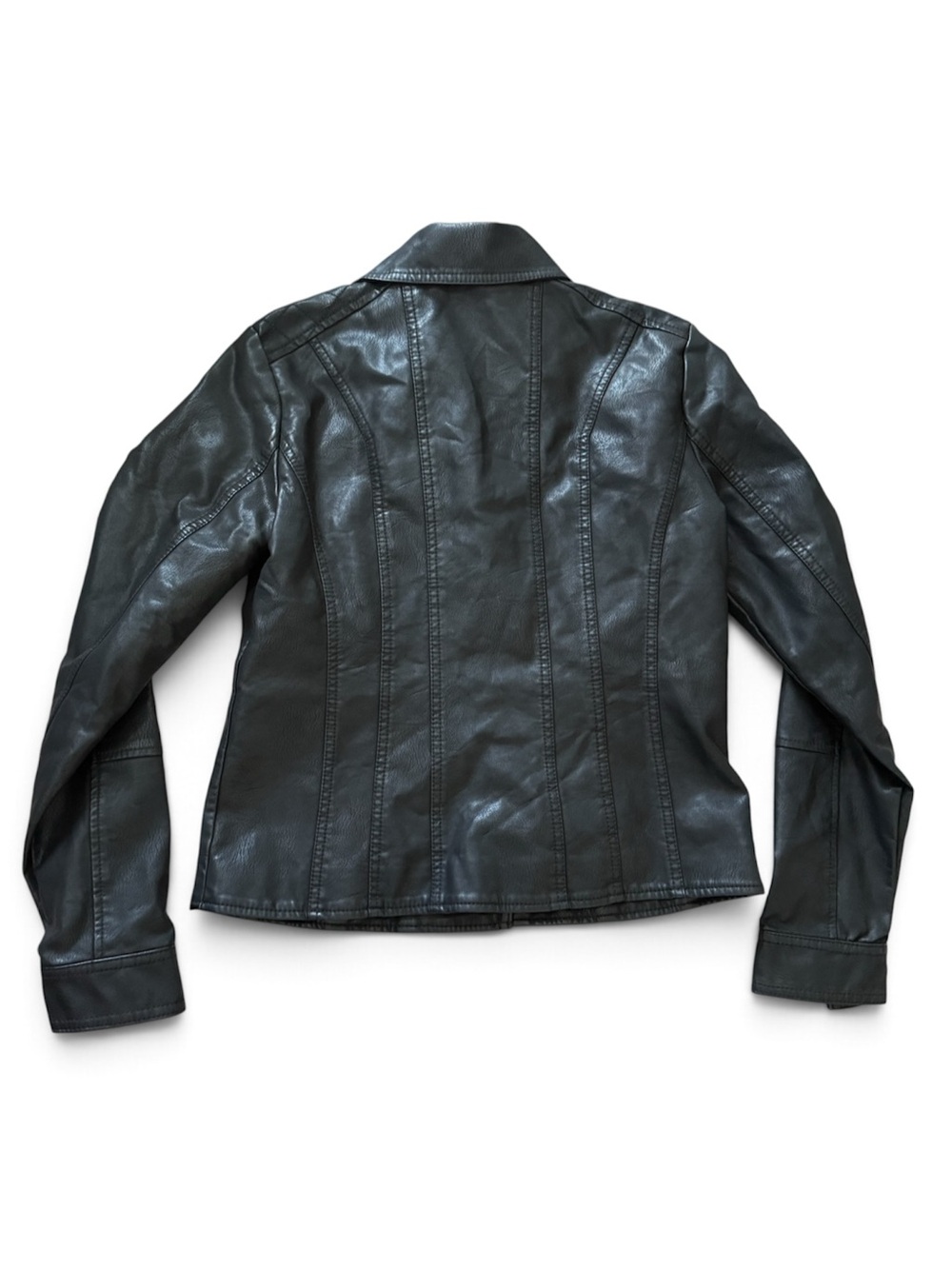 Baccini Women’s Black Faux Leather Biker Jacket Zip up size PS - Picture 4 of 5